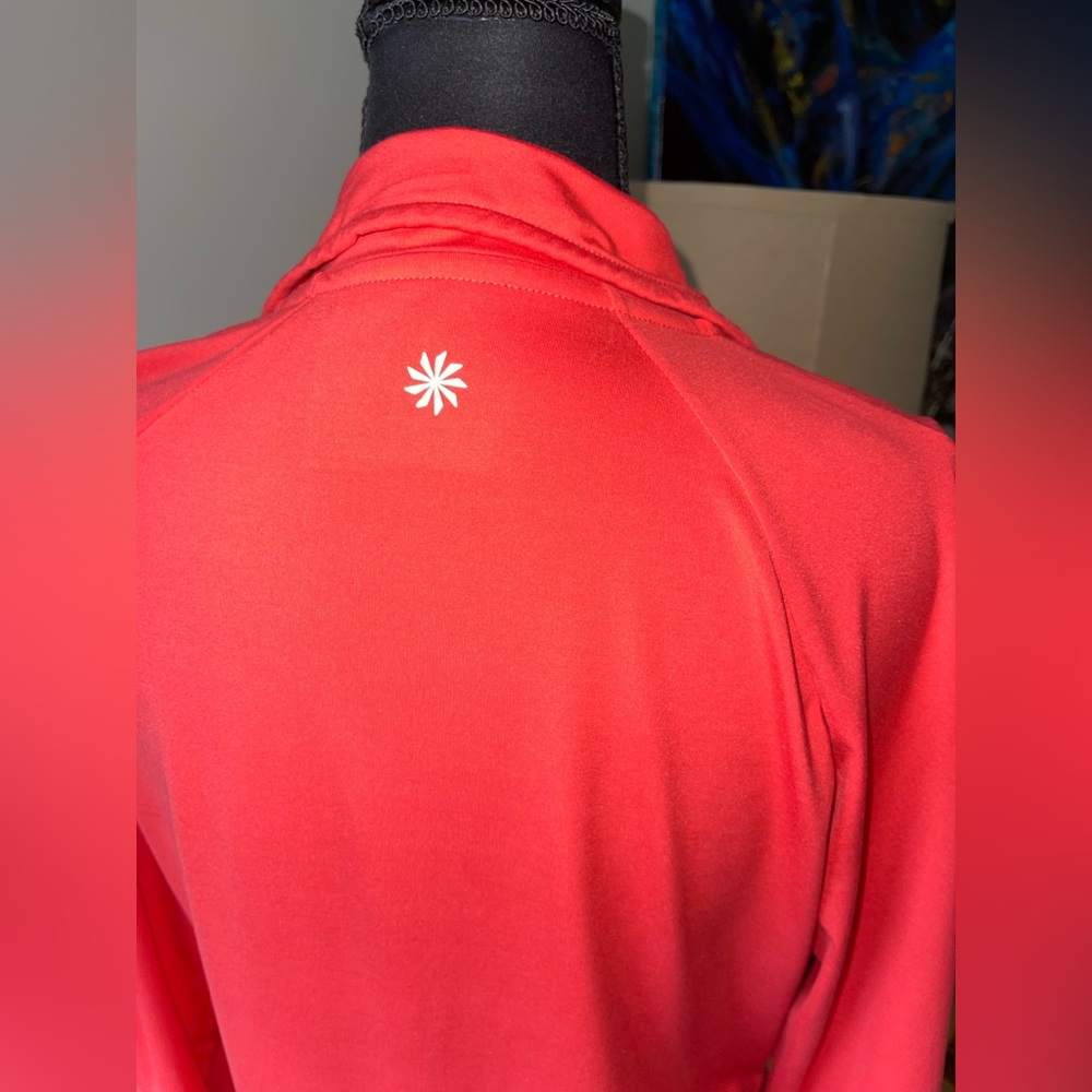 Athleta Vibrant Red Quarter Zip Pullover Hoodie Size M Lightweight Activewear - Picture 4 of 5